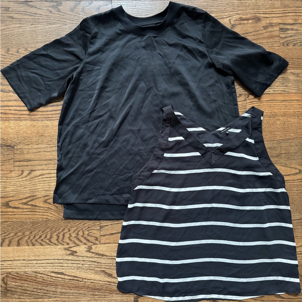 Who What Wear black sateen elbow-length top and black/white striped tank top, XL
